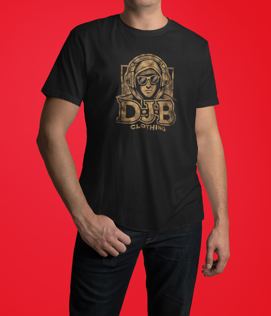Mens Black t-shirt With bleached DJ Beard Clothing logo